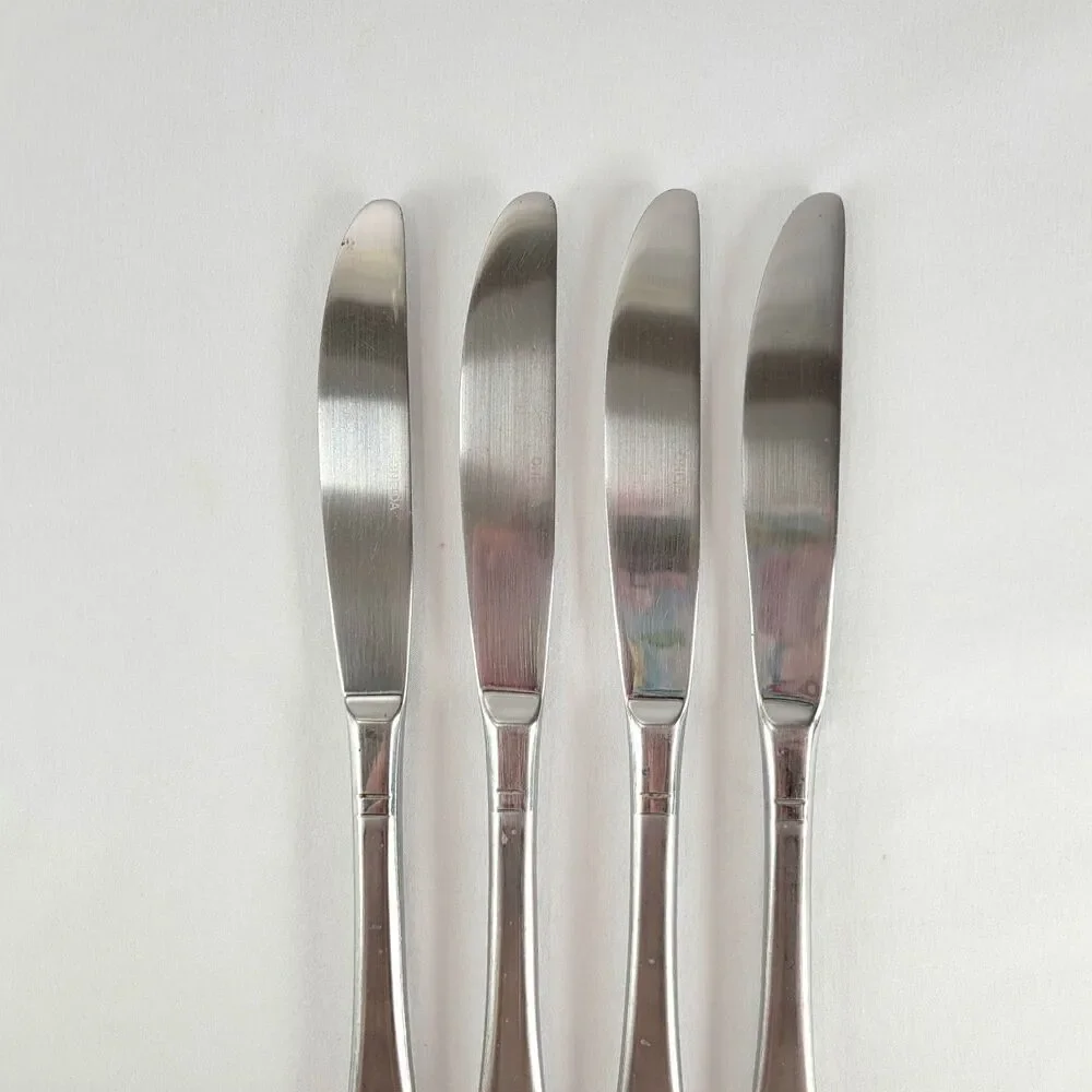 Oneida Satin Jupiter 18/10 Stainless Flatware Knife Set 4 Dinner Knives Retro